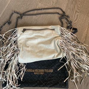 Zadig&voltaire cream leather fringe bag in cream